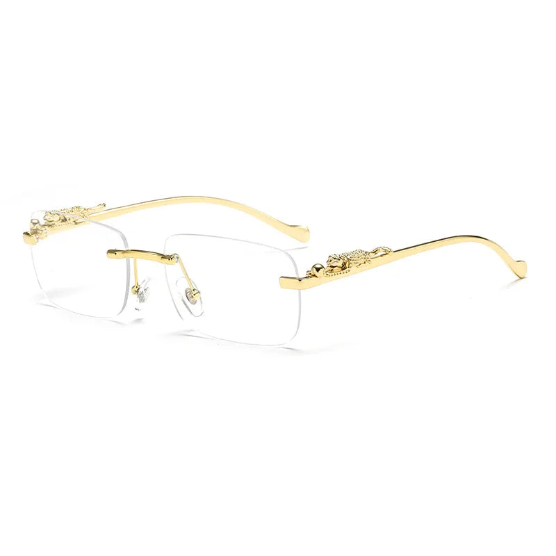 Rimless Leopard Head Sunglasses – Retro Rectangle Frameless Shades