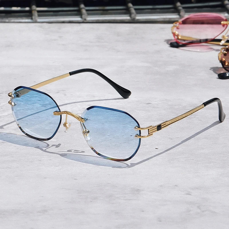 Rimless Leopard Head Sunglasses – Retro Rectangle Frameless Shades