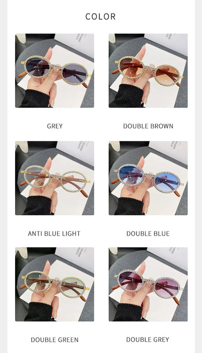 Oval Wooden Diamond Sunglasses – Luxury Vintage UV400 Shades