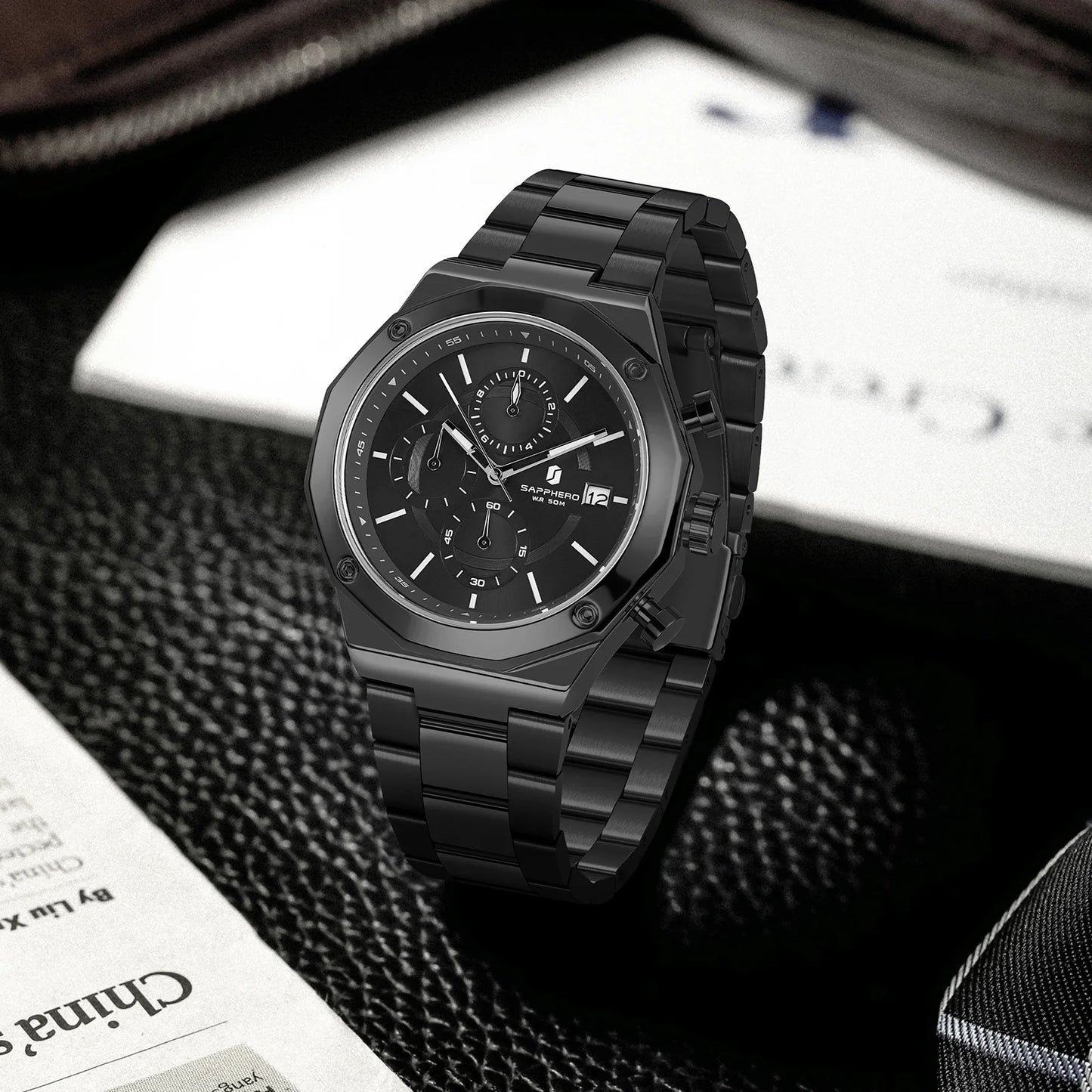 Montre homme SAPPHERO – Chronographe sport de luxe, mode et étanche, idéale en cadeau