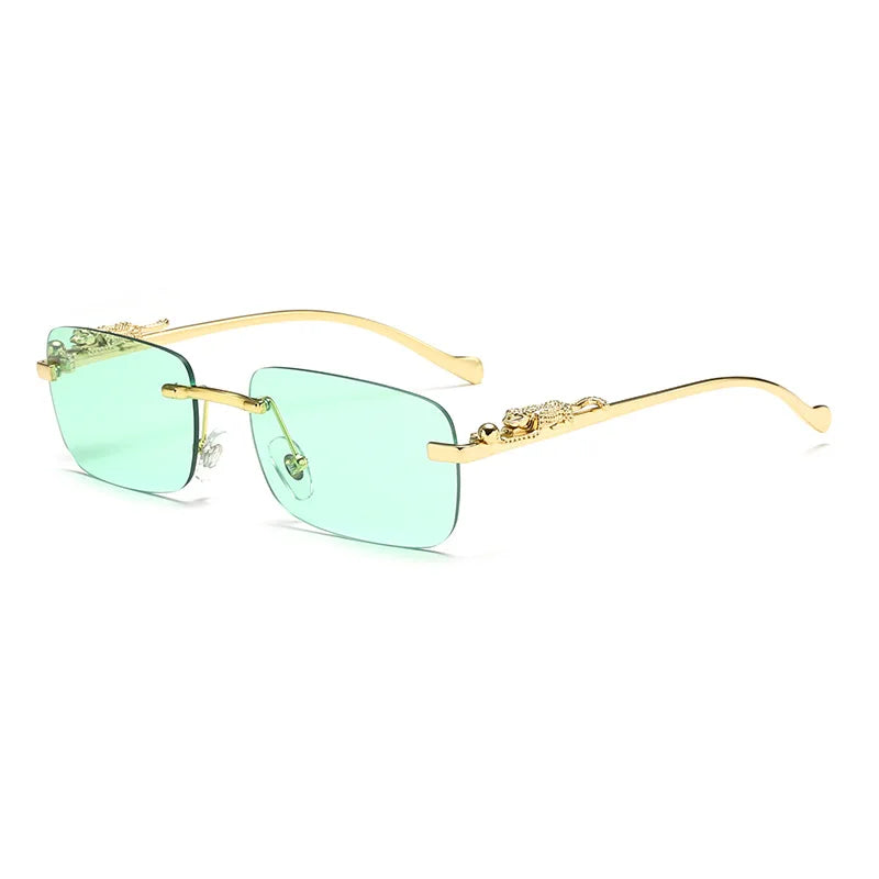 Rimless Leopard Head Sunglasses – Retro Rectangle Frameless Shades