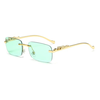 Rimless Leopard Head Sunglasses – Retro Rectangle Frameless Shades