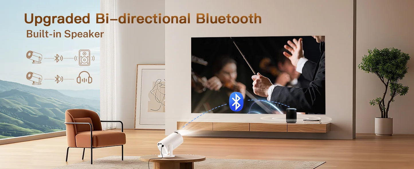 Mini Projector 720P HD, 4K Support Auto-Focus & Keystone, Android 11.0, WiFi 6, BT 5.4, 10,000+ Apps – Portable Home Theater