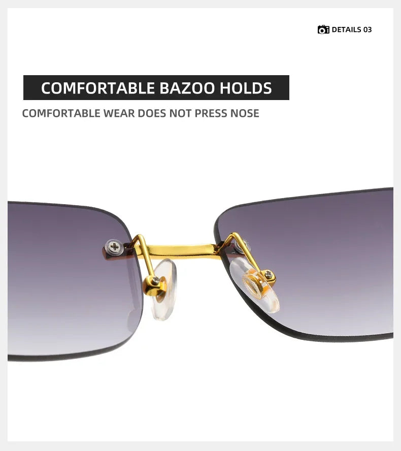 Rimless Leopard Head Sunglasses – Retro Rectangle Frameless Shades